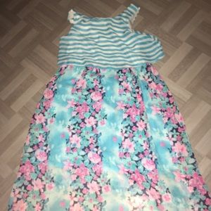 Girls blue and pink and white flower dress